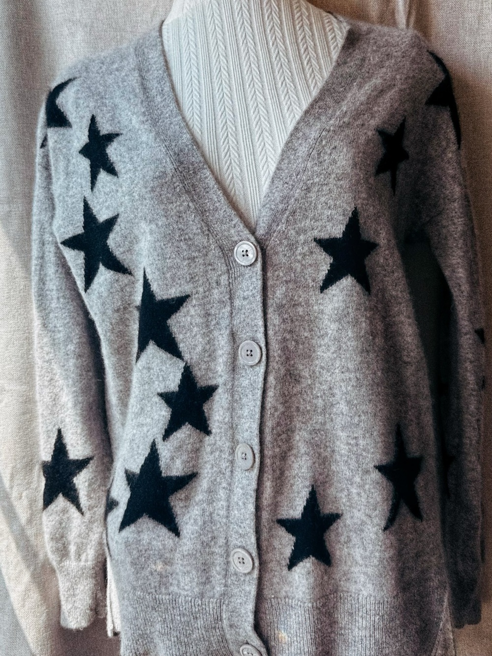 🖤⭐ Magaschoni Cashmere Starlight Heather Star Cardigan Small